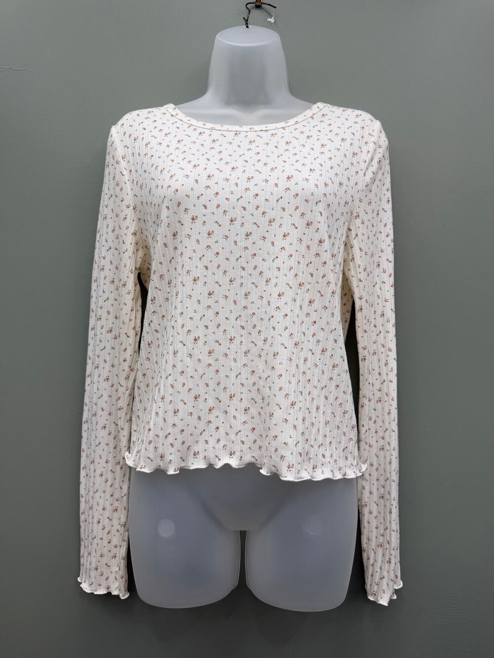 Aeropostale Seriously Soft Floral Shrunken Tee L Ribbed Long Sleeve Y2K